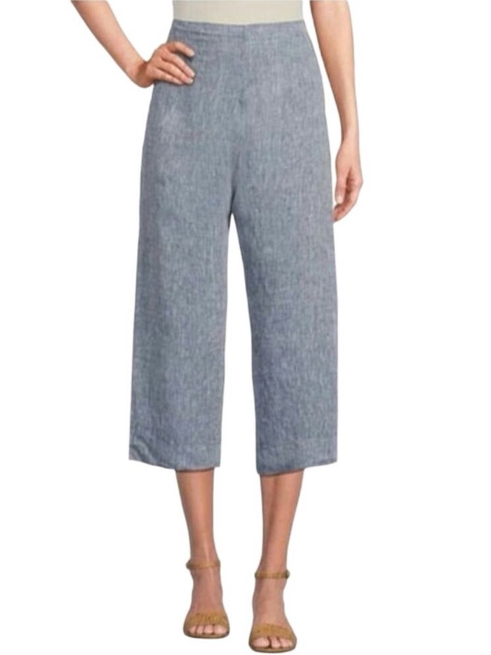 NWT Bryn Walker Cross-Dyed Linen Straight Leg Cropped Pants Size L Lagenlook